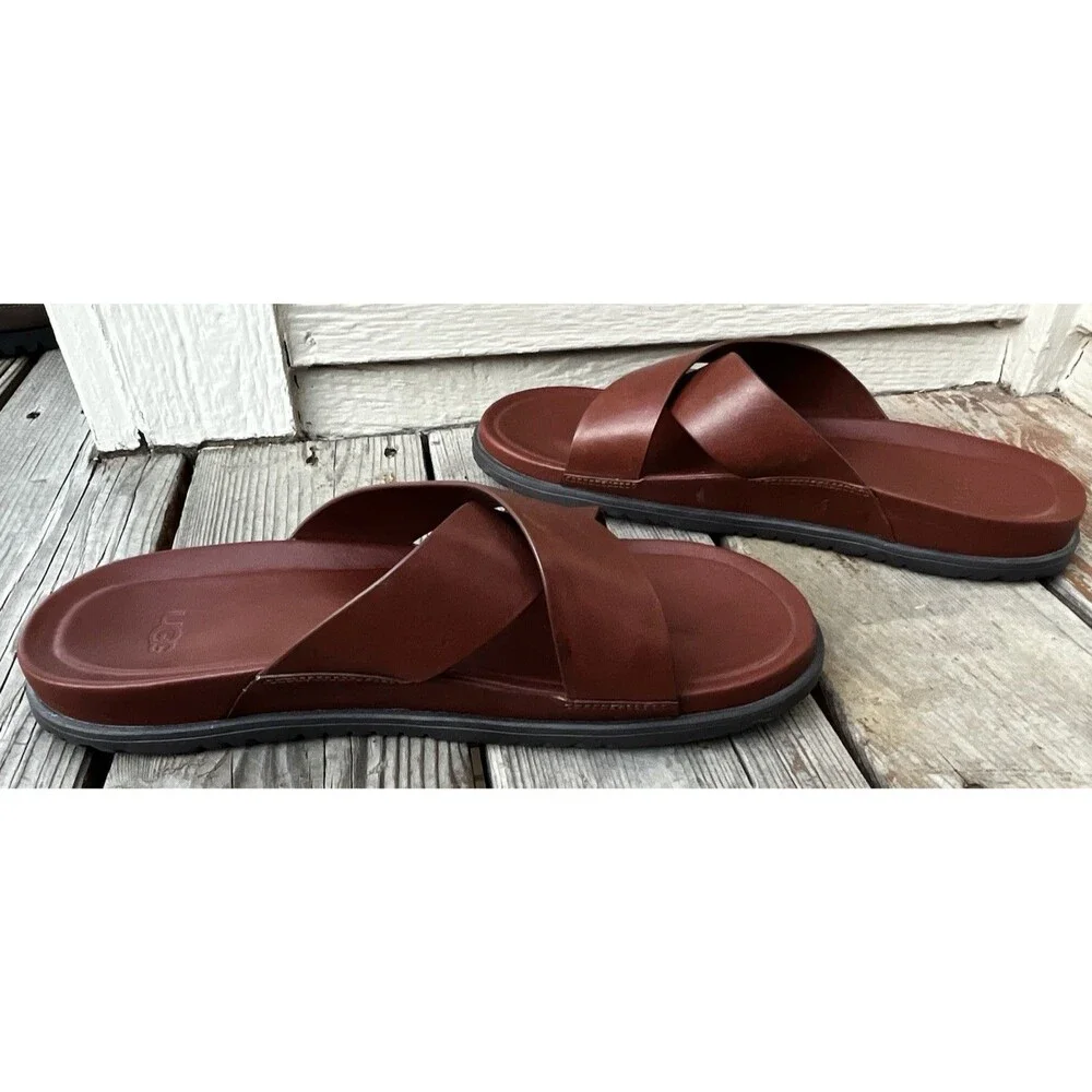 UGG Wainscott Men's 13 Slide Sandals Brown Leather 1117476